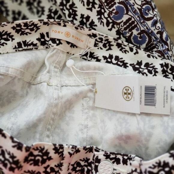 Tory Burch Reya Cropped Straight Leg Jeans Paisley Cotton Blend Size 27 - Picture 6 of 8